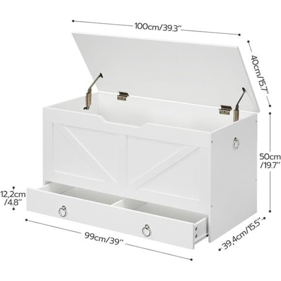 Storage Chest, 39.3" Toy Chest with Drawer, Wooden Storage Bench, Sturdy - Picture 3 of 8